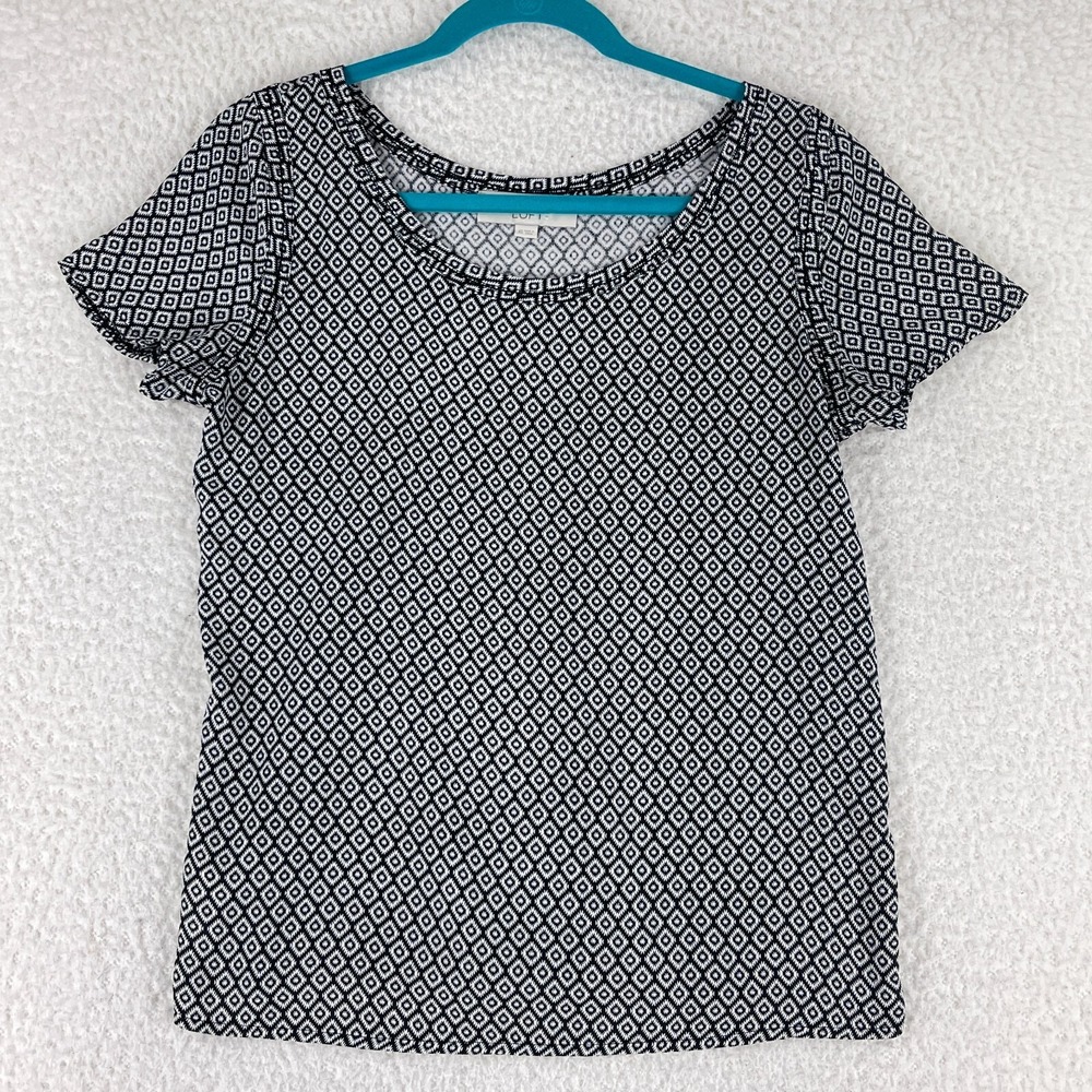 Ann Taylor LOFT Black White Geometric Print Pullover Shirt Womens Size XS